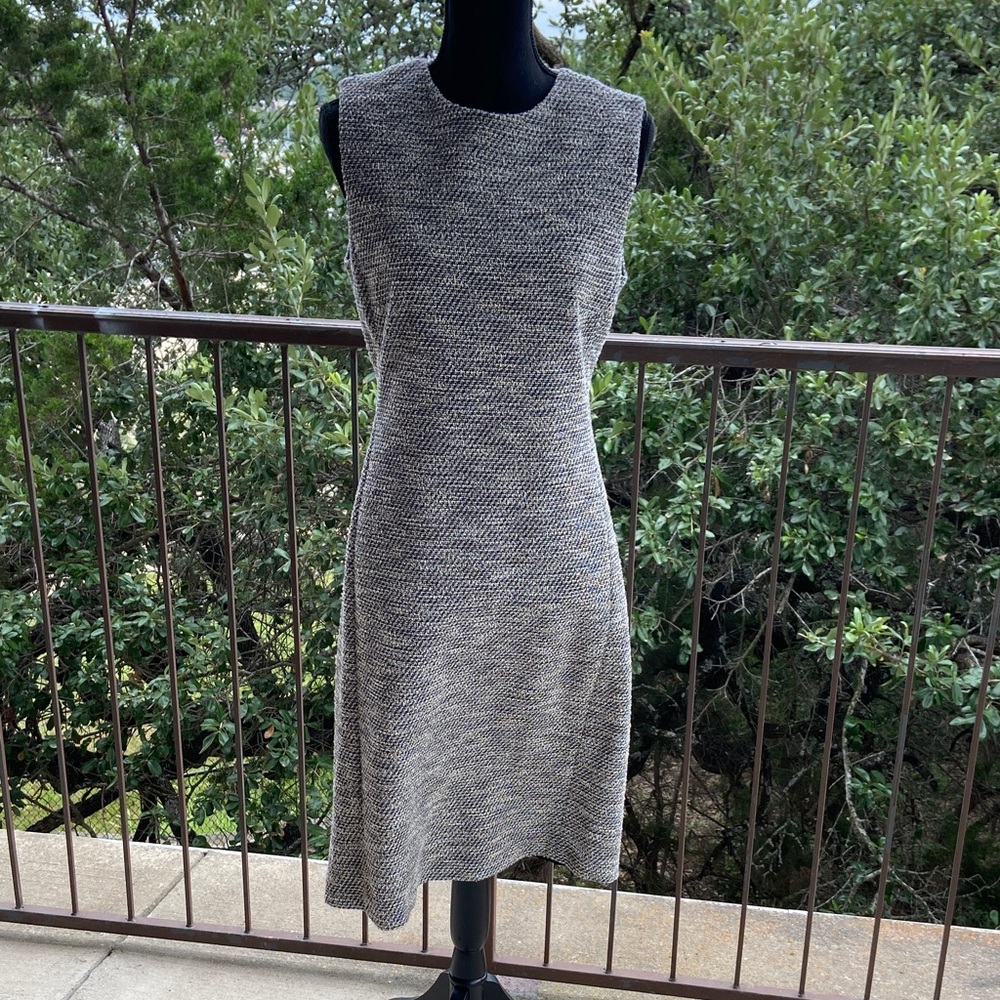 Theory Monochrome Textured Cotton Blend Midi Dress - Black/White/Gray; size 10